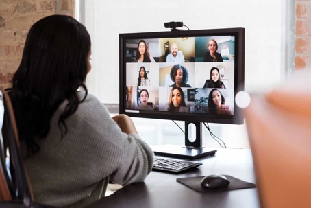 Young woman working from home on a Zoom call